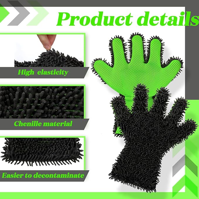 2 Packs Car Wash Mitt 5 Finger Microfiber Wash Mitts Car Dusting Gloves Double - Image 5