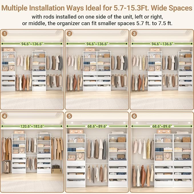 Aheaplus Closet System, 6-15Ft Closet Organizer - Image 4