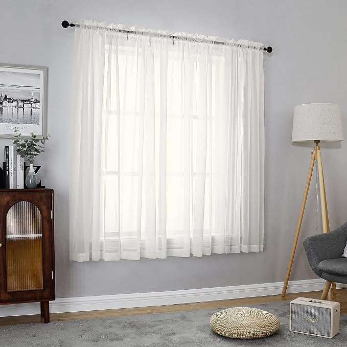 Chyhomenyc Sheer Curtains 63 Inch Length 2 Panels Set, Short Window Curtain by Chyhomenyc