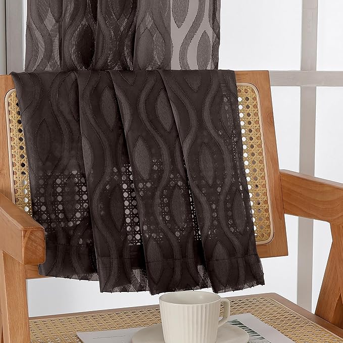 Aiyufeng Brown Valance Curtains 14 Inch Length, Chic Wavy Line Clip Jacquard - Image 7