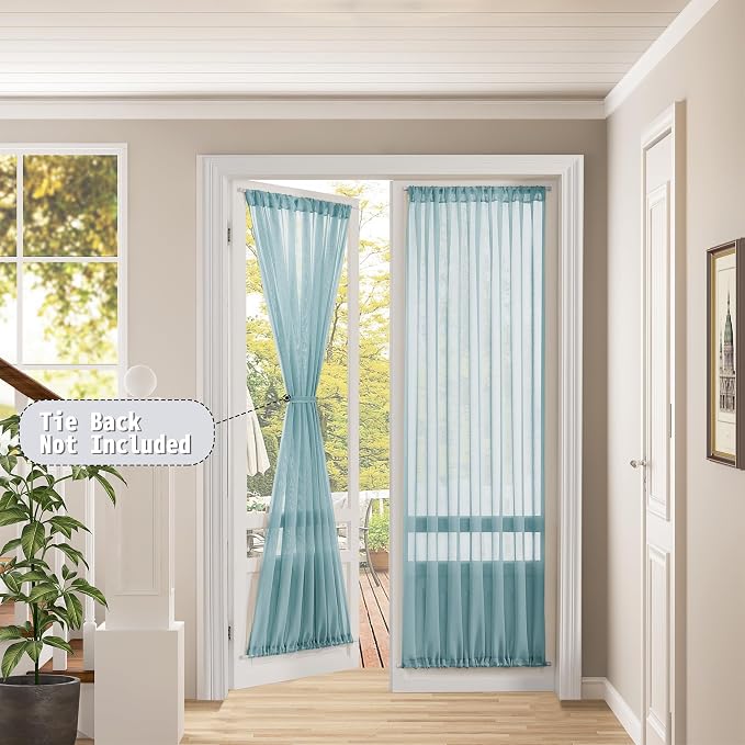 Tollpiz Sheer Door Curtains Closet Linen Textured Curtains Sheer Doorway Light - Image 2