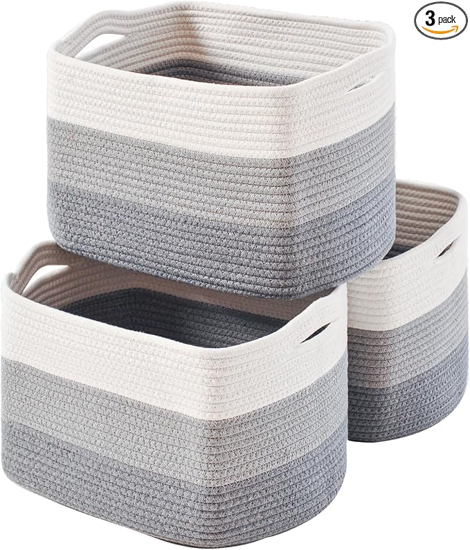 Storage Baskets for Organizing Shelves, Woven Cotton Rope Baskets for Storage by ICERZCZ