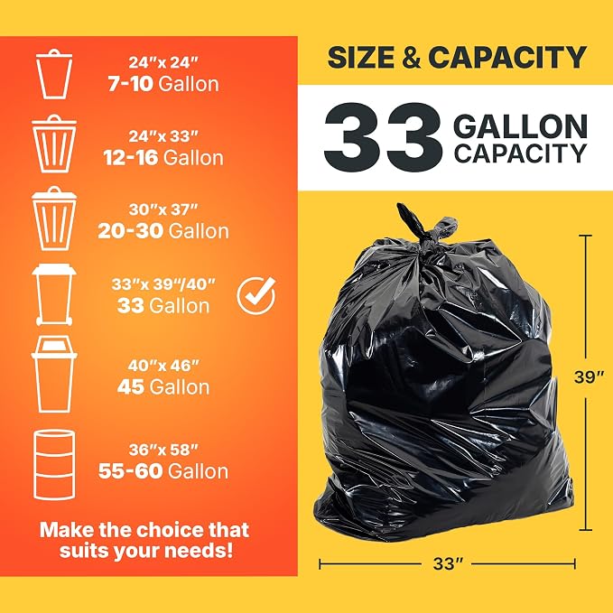 33 Gallon Trash Bags, 30 Micron Heavy Duty Pure LDPE Garbage Can Liners - Image 2