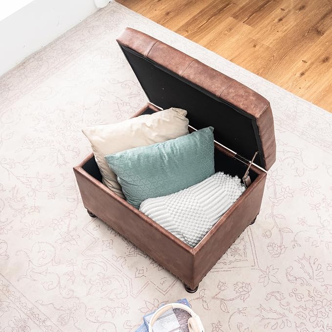 Joveco Leather Storage Ottoman, Foot Rest Stool - Image 2