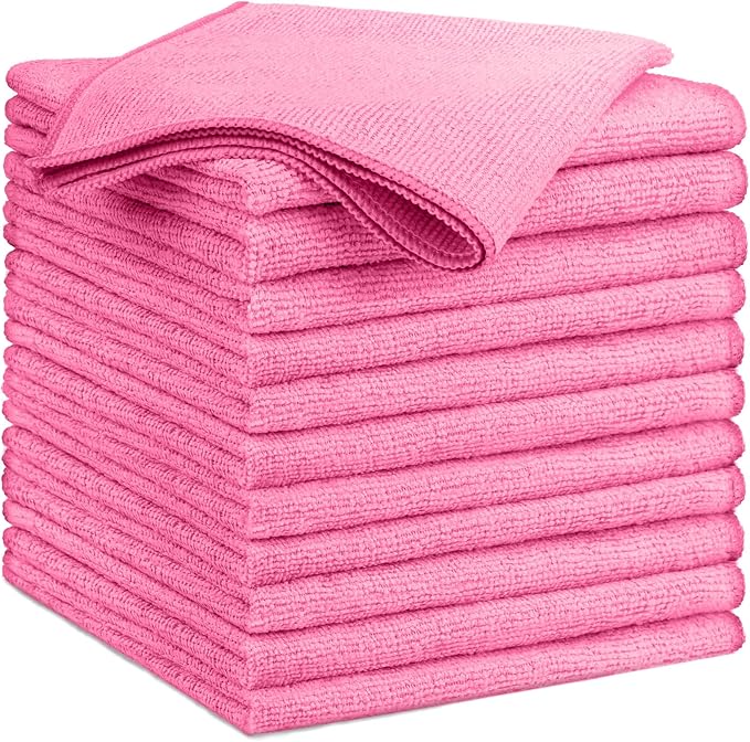 GLIMGLINT Pink Microfiber Cleaning Cloth, 12 Pack Cleaning Towels by Unknown