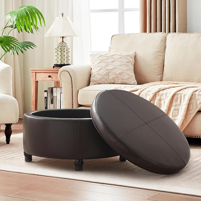 30-Inch Round Storage Ottoman, Modern Ottoman Coffee Table - Image 7