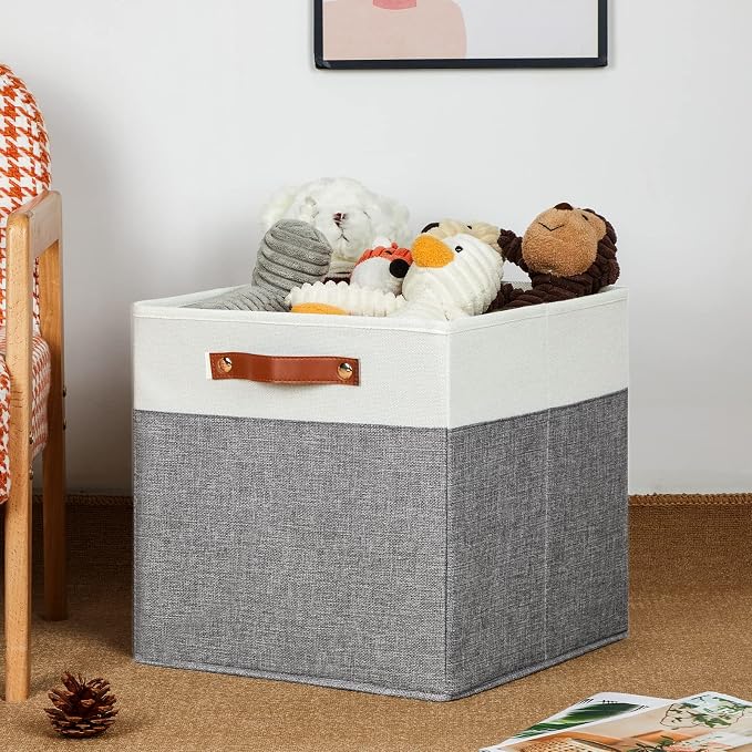 HNZIGE Foldable Storage Bins 13x13 Storage Cubes Set of 4 Fabric Linen Storage - Image 5