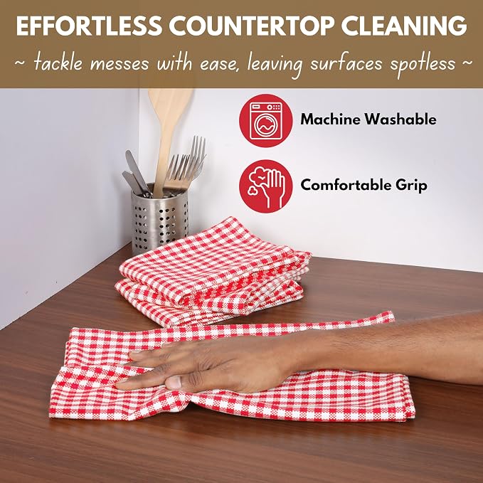 Native Fab 12 Pack Gingham Check Kitchen Towels 16"x26" - Image 5