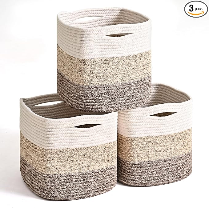 11 Inch Cube Storage Bins, Storage Cube Organizer Bins, Woven Cotton Rope by ICERZCZ