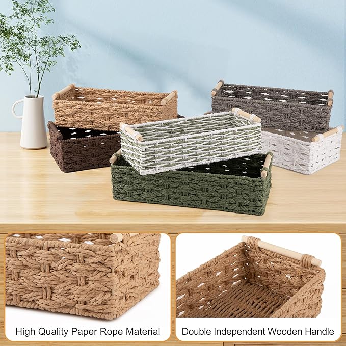 OIAHOMY Toilet Paper Baskets Handmade Paper Rope Decorative Wicker Storage Tank - Image 5
