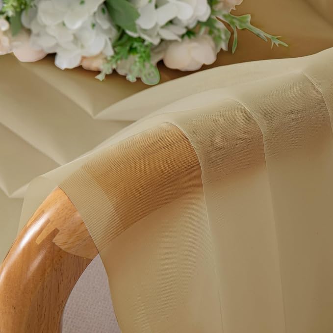 Chyhomenyc Gold Sheer Curtains 30 inch Length 2 Panels, Light Filtering Voile - Image 4
