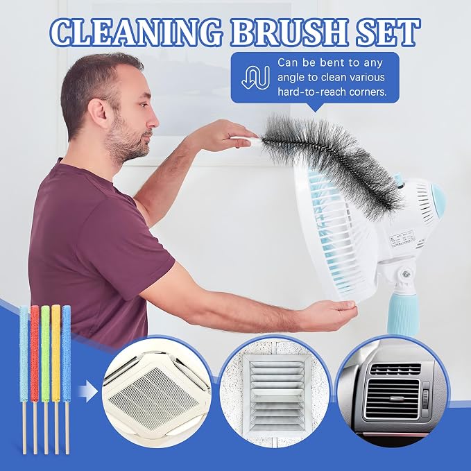 10Pcs Floor Fan Cleaning Brush Set, Bendable Fan Duster, Microfiber Detail - Image 6