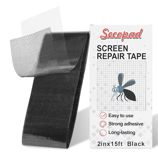 Black Screen Repair Tape, Strong Adhesive Fiberglass Patch Tape Mesh by Secopad