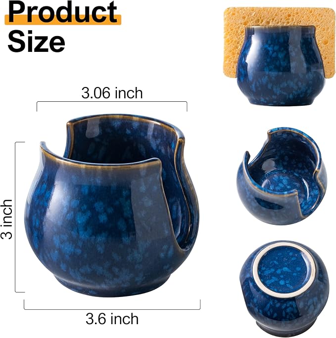 Ceramic Sponge Holder, Kitchen Sink Scrubby Caddy Organizer Dish Sponge Dish - Image 4