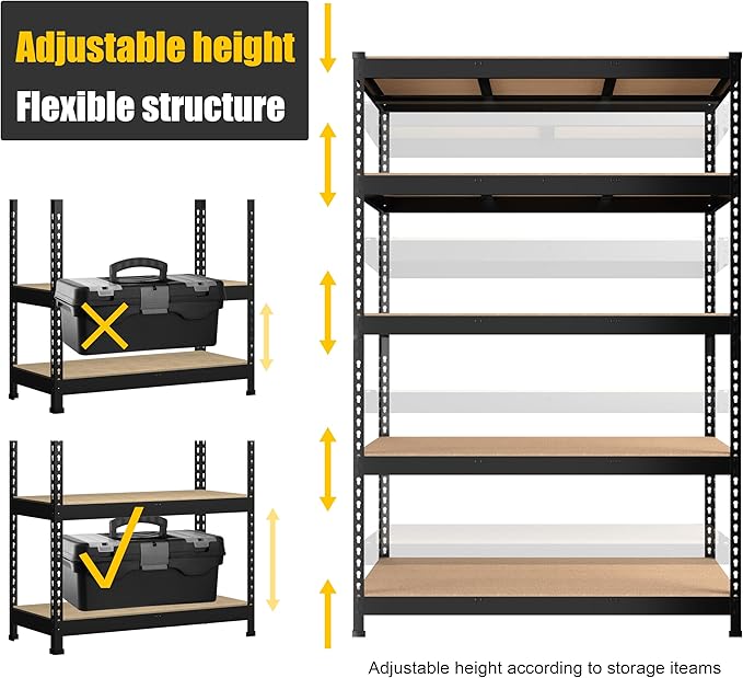 PrimeZone 48" x 24" x 72" Heavy Duty Storage Shelves, 5 Tier Adjustable Garage - Image 6