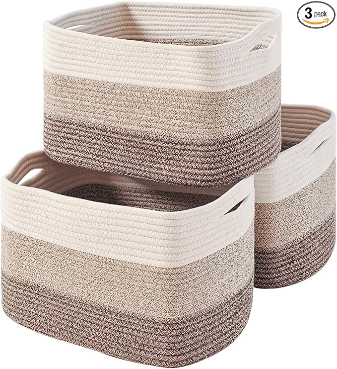 Storage Baskets for Organizing Shelves, Woven Cotton Rope Bins for Baby Nursery by ICERZCZ