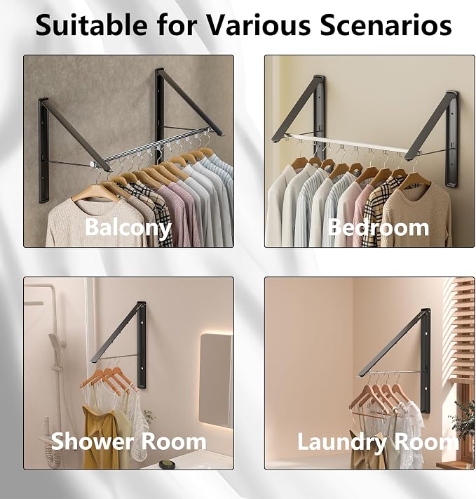 Dr.DJ Clothes Drying Rack with Rod, Wall-Mounted Retractable & Foldable Clothes - Image 2
