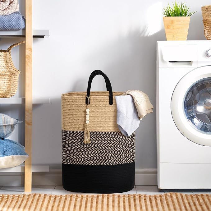 Woven Laundry Basket for Clothes, 50 L Large Rectangle Laundry Hampers - Image 2
