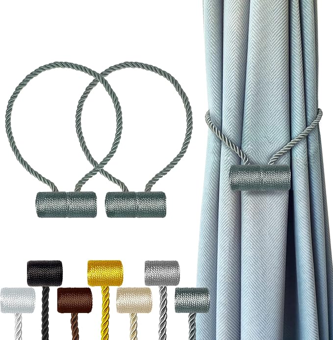 Hion Magnetic Curtain Tiebacks Gray Blue 2pcs, Curtain Tiebacks Buckles by Hion