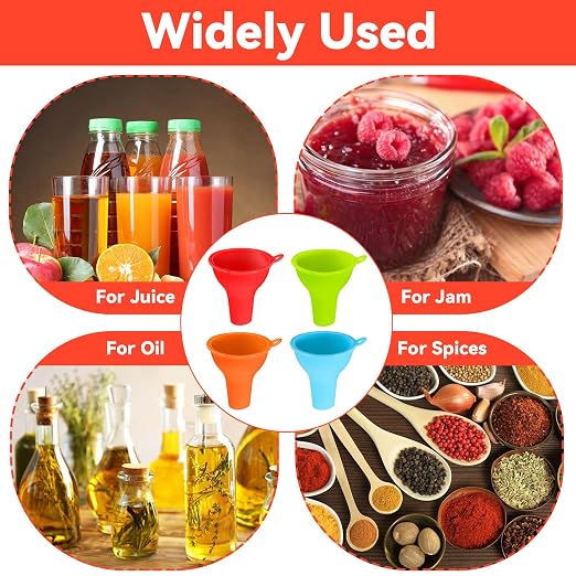4Pcs Funnels for Kitchen Use Filling Bottles Silicone Funnel Wide Mouth Funnel - Image 7