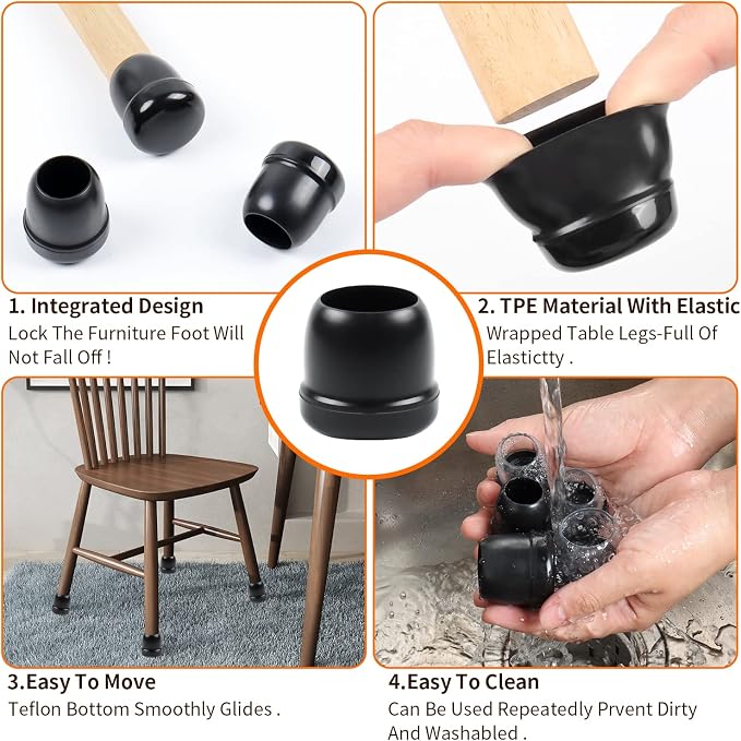 Ezprotekt 24 Pcs Black Chair Leg Sliders - Image 4