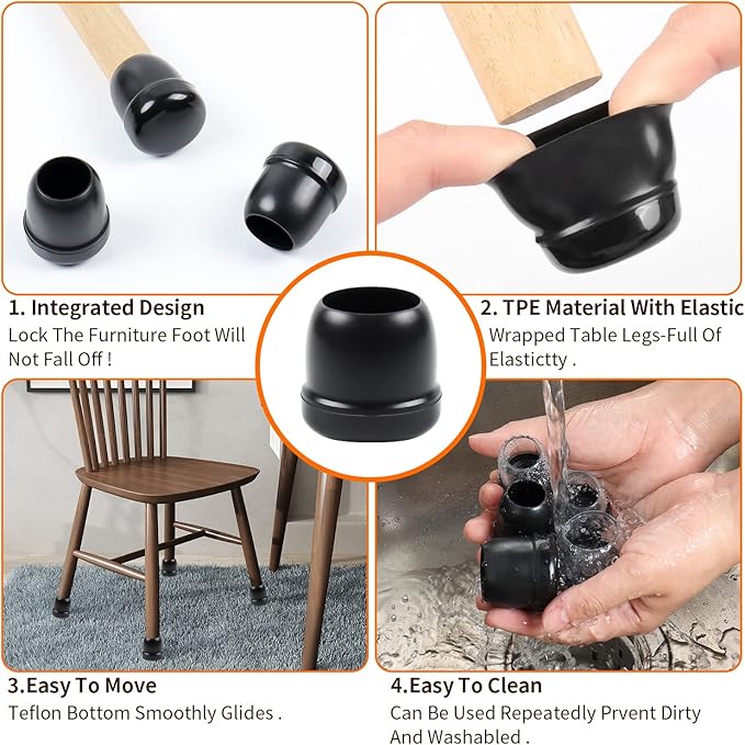 Ezprotekt 24 Pcs Black Chair Leg Sliders - Image 6
