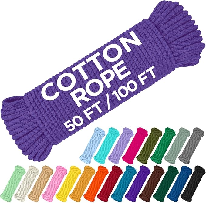 TECEUM Cotton Rope 3/16” – 100 FT – Strong All-Purpose Braided Rope – Natural by TECEUM