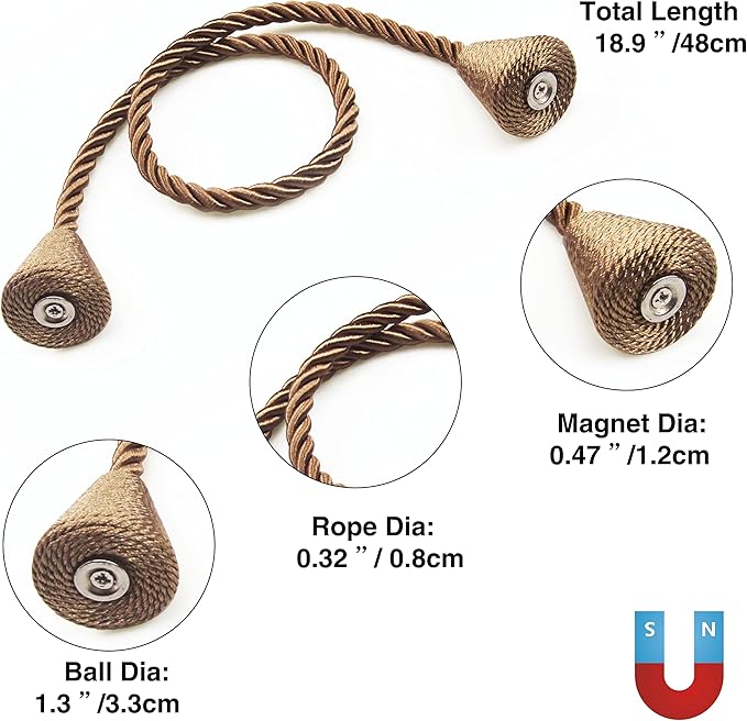 4 Pack Magnetic Curtain Tiebacks Rope Modern Handmade Curtain Tie Backs - Image 3