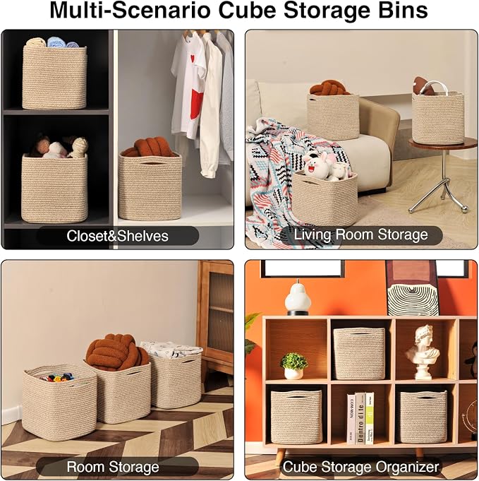 11 Inch Cube Storage Bins, Storage Cube Organizer Bins, Woven Cotton Rope - Image 4