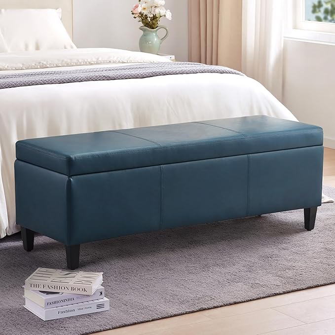 HUIMO Faux Leather Storage Ottoman Bench 50.3 Inch Extra Long PU Upholstered by HUIMO