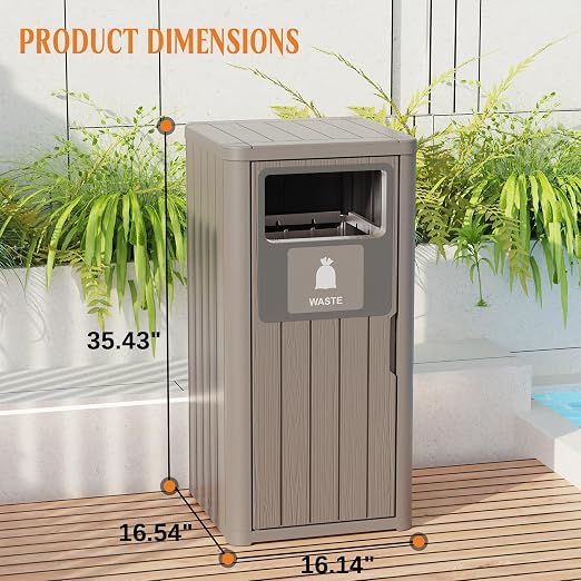 ROJIK 35" Tall Outdoor Trash Can, Weatherproof Resin Garbage Indoor Durable - Image 7