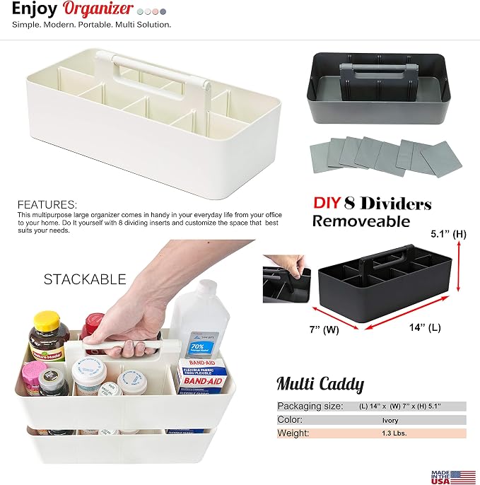 2 PACK - Portable DIY 8 Dividers Durable Plastic Organizer Tote Tool, Vanity - Image 7