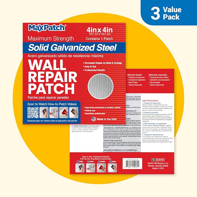 MaxPatch® 4 in. x 4 in. Solid Metal Self-Adhesive Wall Repair Patch – Durable - Image 2