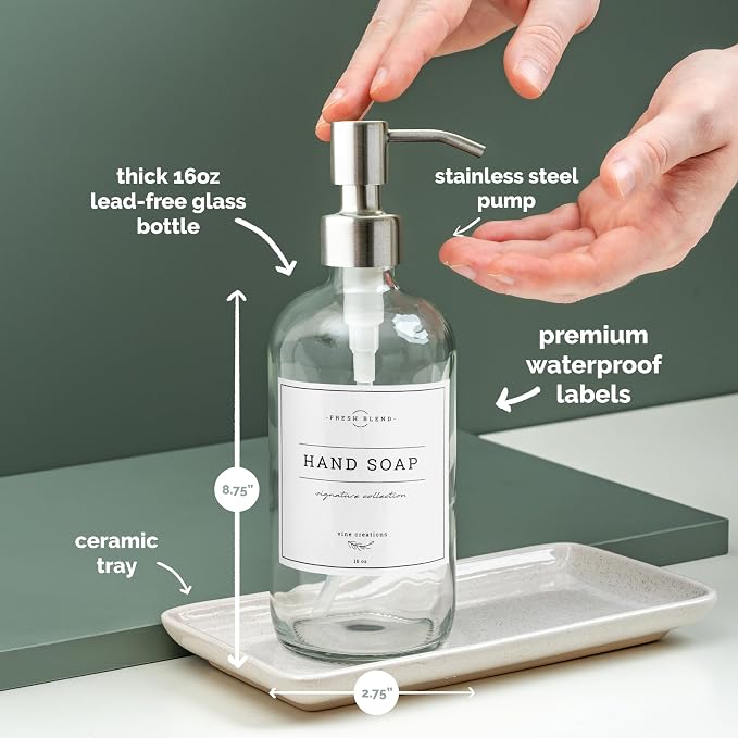 Vine Creations Glass Soap Dispenser, 2 Pack Kitchen Soap Dispenser Set - Image 4