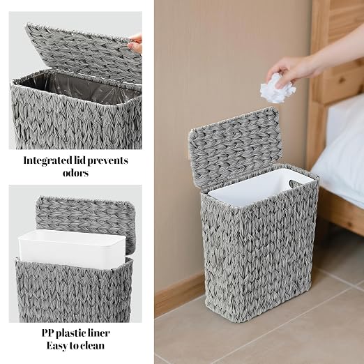 3 Gallon Wicker Trash Can, Waterproof Slim Waste Basket - Image 3