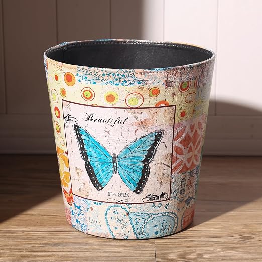 PU Leather Small Trash Can Wastebasket, Round Garbage Container Basket - Image 3
