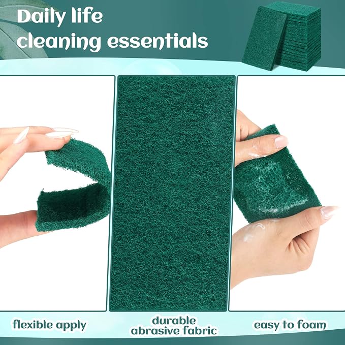 Hoolerry 100 Pcs Heavy Duty Scouring Pads Non Scratch Household Scrub Pads - Image 4