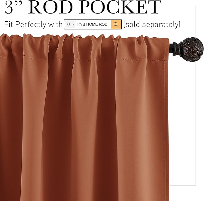 RYB HOME Orange Window Curtains 84 inches Length, Energy Efficient Rod Pocket - Image 3