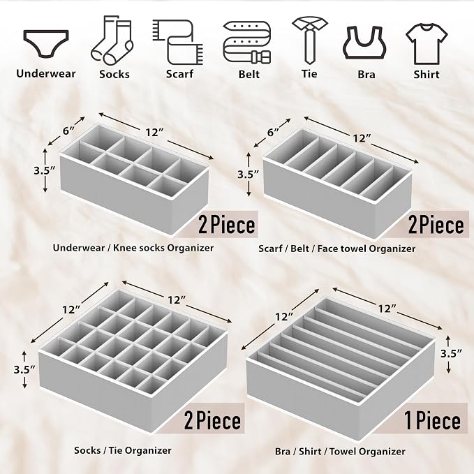 SIMPLE HOUSEWARE Closet Underwear Organizer Drawer Divider Assorted 7 Pieces - Image 2
