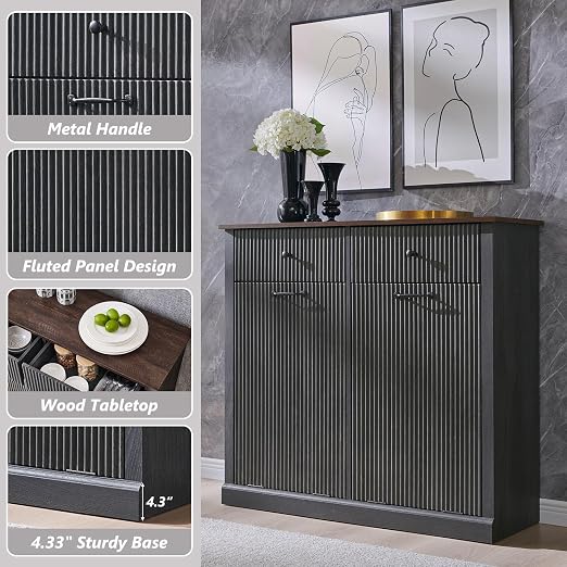 Modern Double Tilt-Out Trash Cabinet, 20 Gallon Fluted Laundry Hamper Cabinet - Image 5