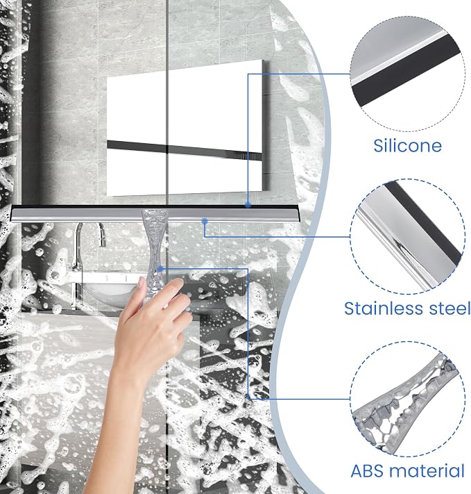 2-Pack Shower Squeegee for Glass Doors, 10 inch Silver Stainless Steel & 5 inch - Image 5