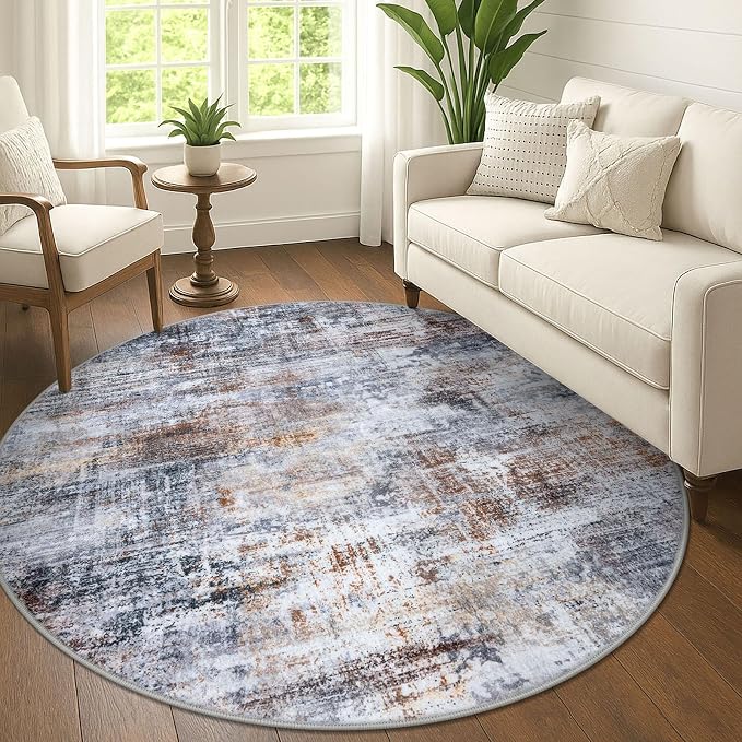 IOHOUZE Abstract Round Area Rug 6 Ft Washable Circle Rugs Large Round Rug Non by iOhouze