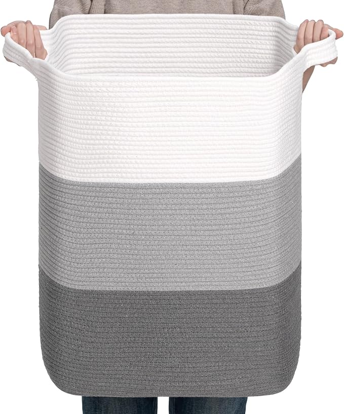 CLHMILY&Z 75L Laundry Basket Rectangular Grey Rope by ClhmilyZ