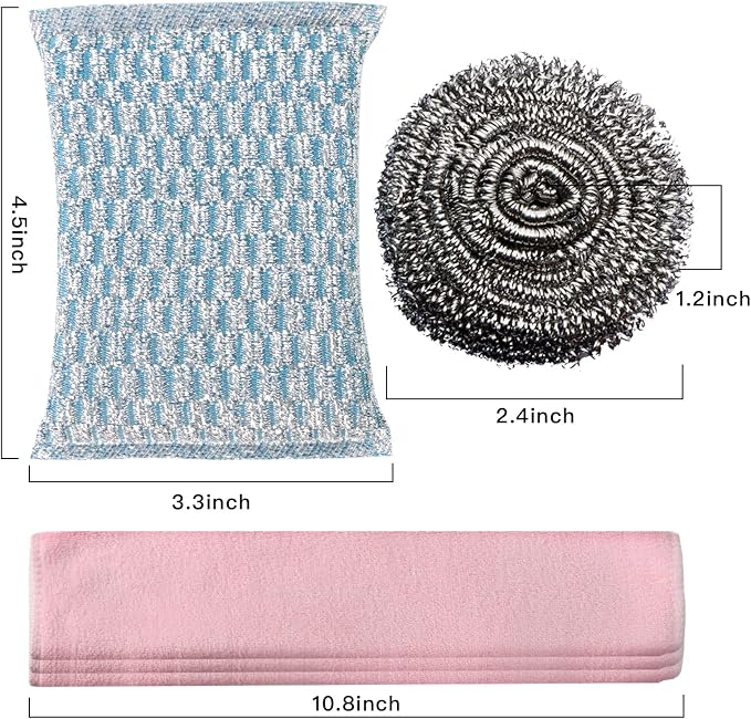 6pcs Stainless Steel Scrubber 2pcs Heavy Duty Scrub Sponges 1pcs Dish Clean - Image 2