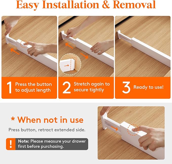 Lifewit 5 Pack Kitchen Drawer Dividers 2.36" High, Plastic Expandable - Image 5