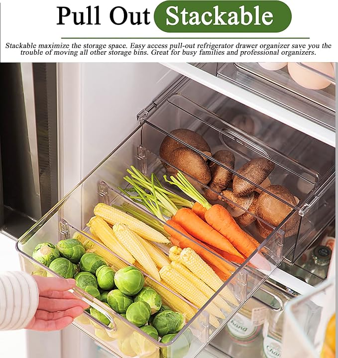 4 Pack Clear Storage Drawer Set, Stackable Fridge Drawer Organizer Fruit - Image 4