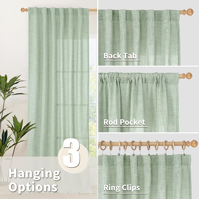 YoungsTex Sage Green Linen Curtains - Image 5