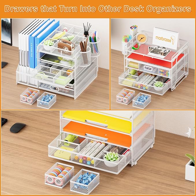 Marbrasse 3 Packs White Desk Drawer Organizers, Drawer Organizer Tray - Image 7
