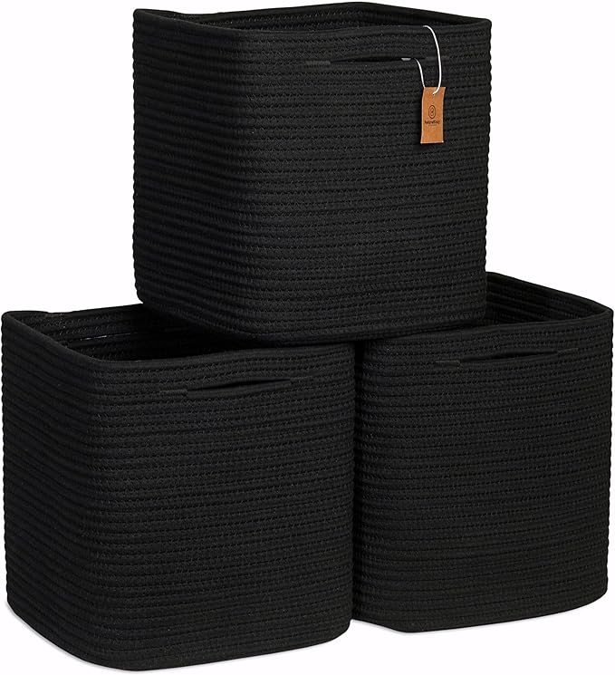 NaturalCozy Storage Cubes 11 Inch Cotton Rope Woven Baskets by NaturalCozy