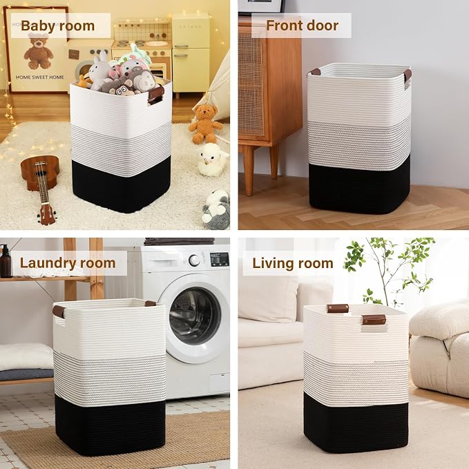 Laundry Hamper 96L Extra Large Laundry Basket, Woven Blanket Basket, Cotton - Image 6